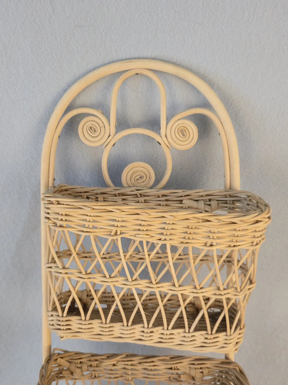 Vintage Interpur Woven Rattan 3 Tier Wall Hanging Mail Sorter Basket